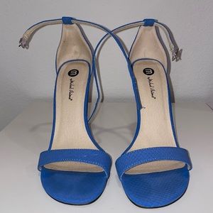 Blue open toe heels